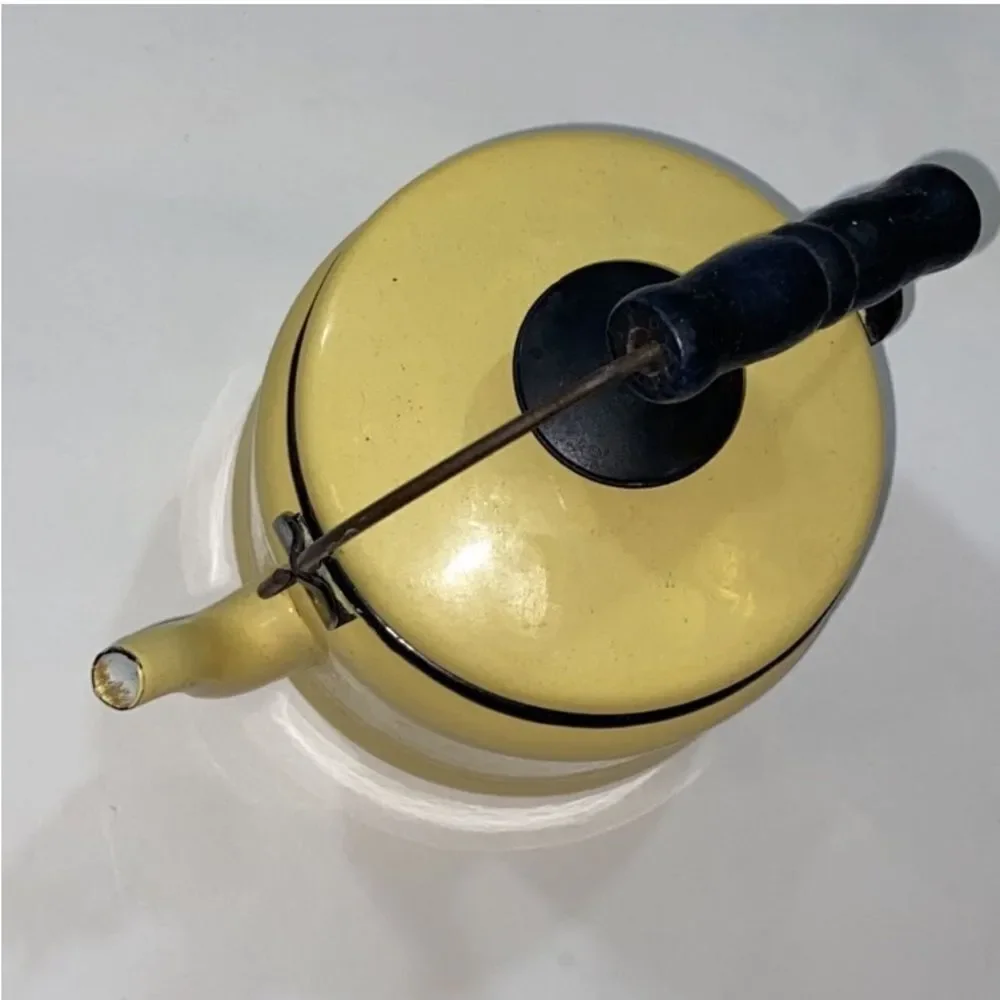 Vintage Yellow Teapot with Black Accents